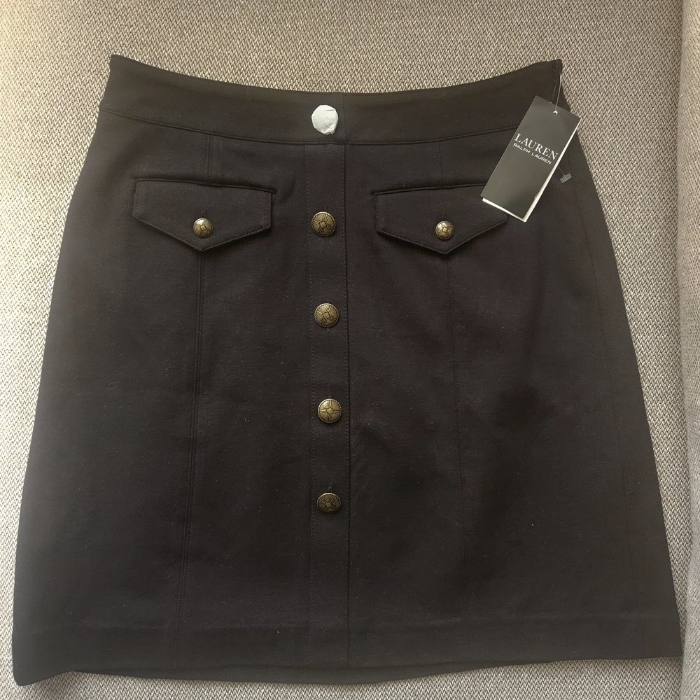 NWT RALPH LAUREN Navy Blue Button-Front Skirt